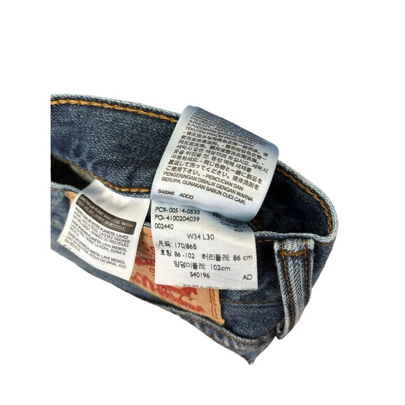 RARE Distressed Plaid Inside Levis 514 Straight Leg Mens Blue Denim Jeans 34x30 - Picture 8 of 15